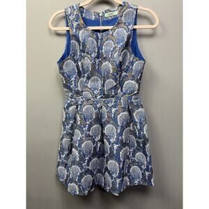 Karlie Dress Womens Small‎ Blue Metallic Fit Flare Lined Sleeveless Exposed zip